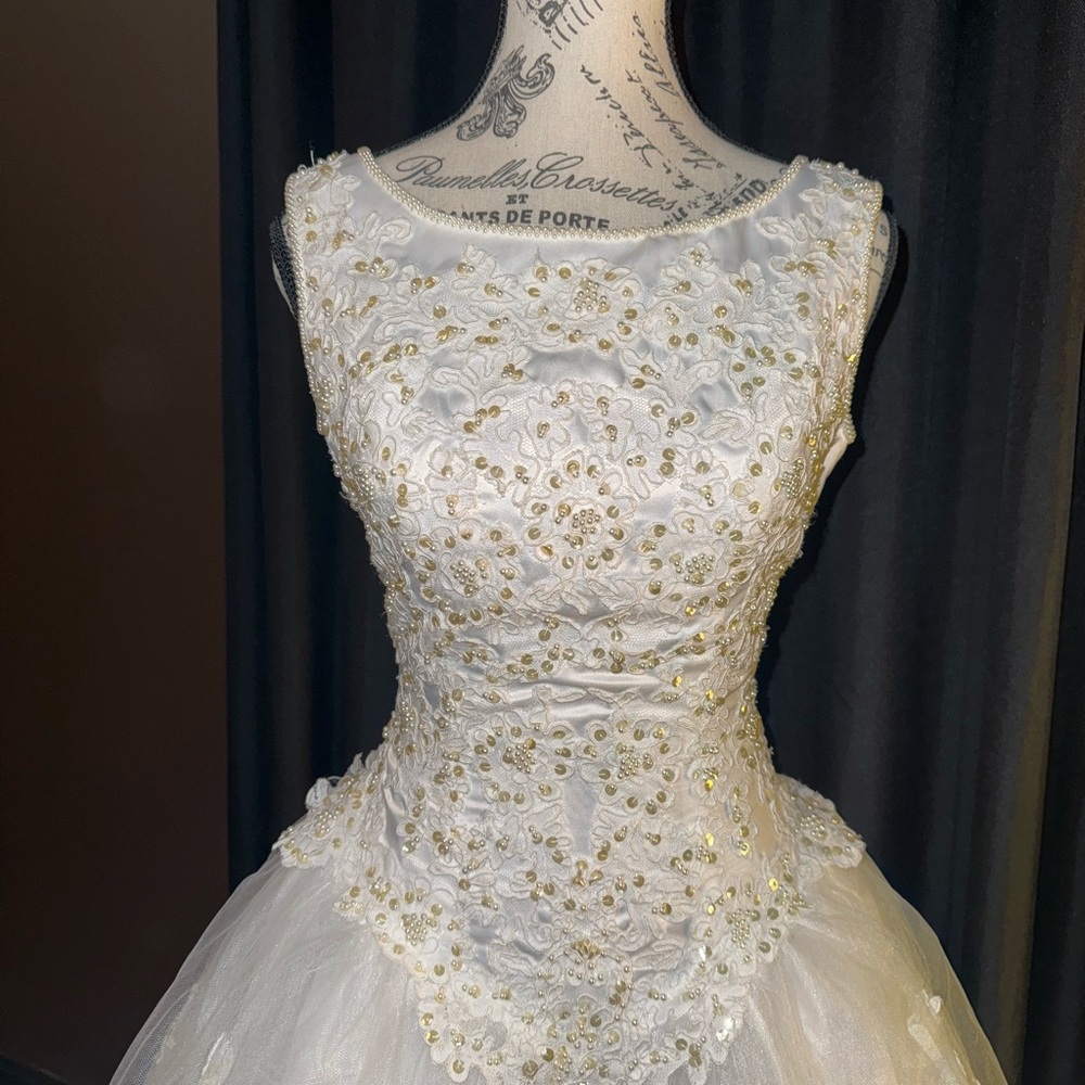 Elegant White Antique Wedding Dress - Picture 6 of 11